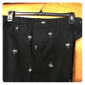 Black cropped pants with palm trees NWOT